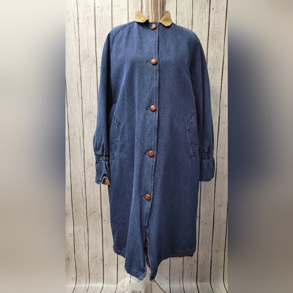 Hunters Run Women's Fall/Winter Denim Corduroy Paisley Trench Coat Jacket - Picture 6 of 13